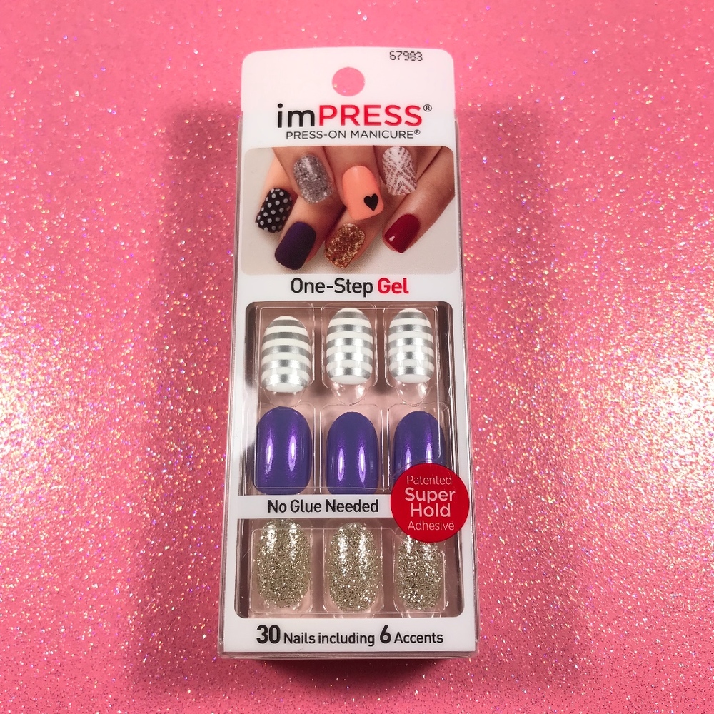 Kiss Nails Impress Press On Manicure Oval Purple